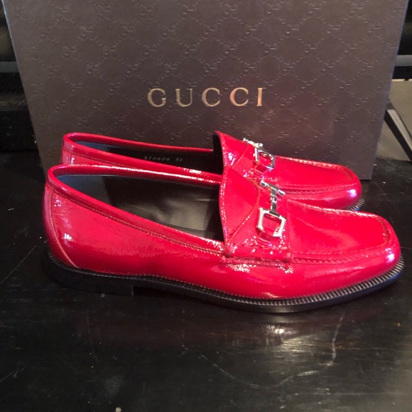GUCCI LOAFERS NWT red patent leather/silver hardware Size-8 - Picture 14 of 15